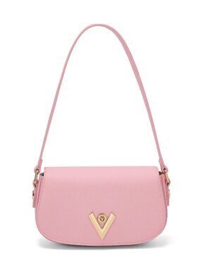 Valentino Orlandi Velora Pink Coral Faux Leather Shoulder Bag Gold V NWT